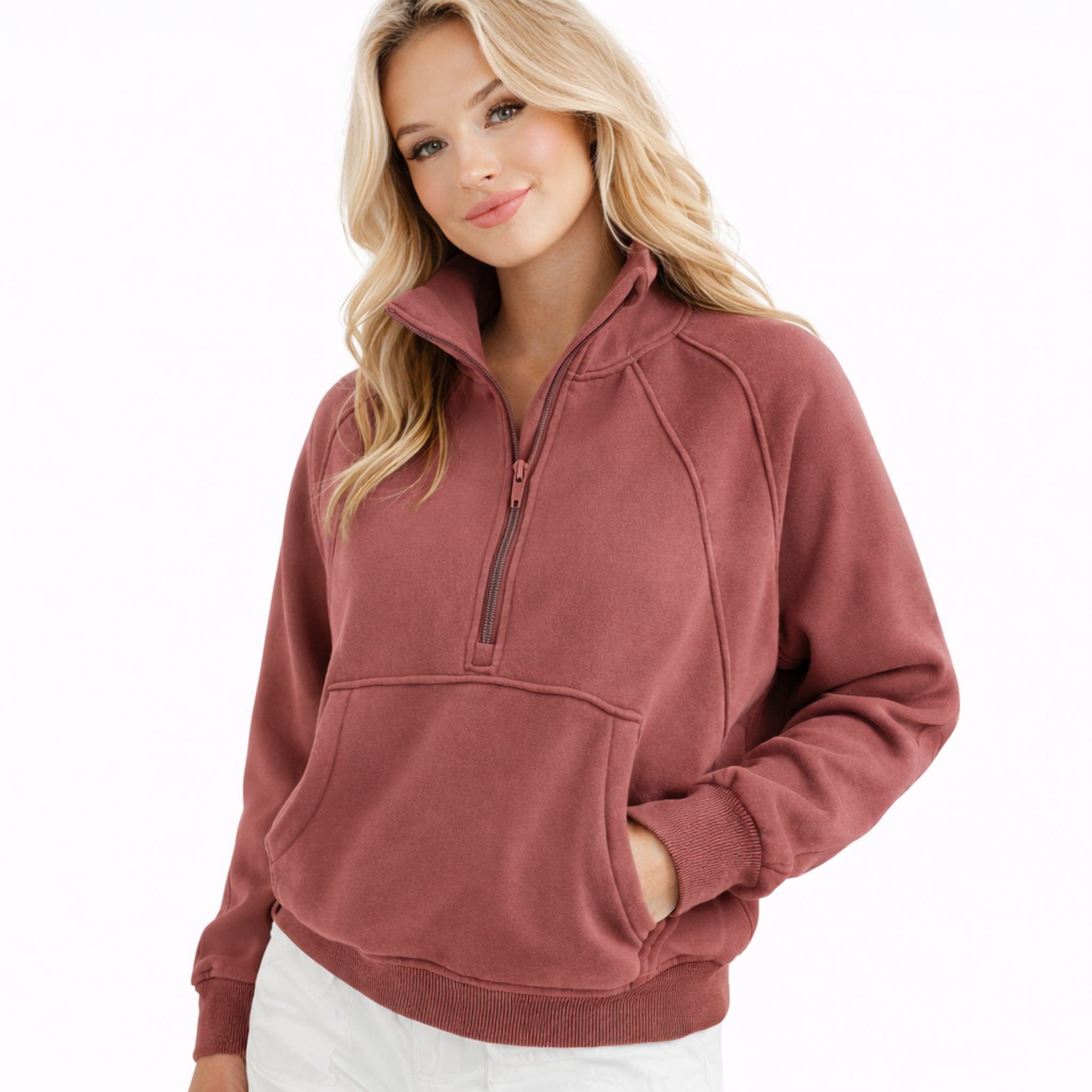 Dames Half-Zip Sweater met Hoge Kraag