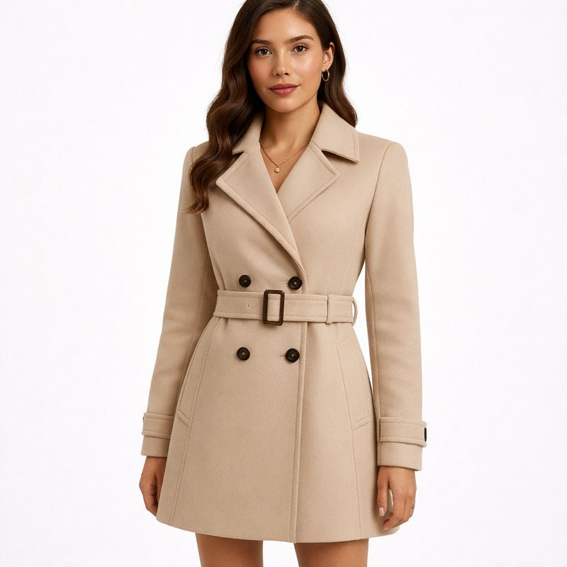 Dames Manteljas met Ceintuur & Dubbele Knopen