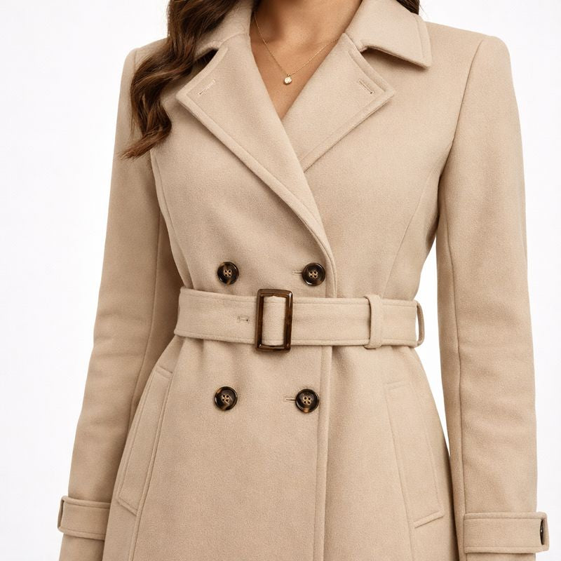 Dames Manteljas met Ceintuur & Dubbele Knopen