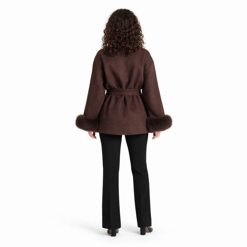 Dames Wollen Jas met Ceintuur – Faux Fur Manchetten