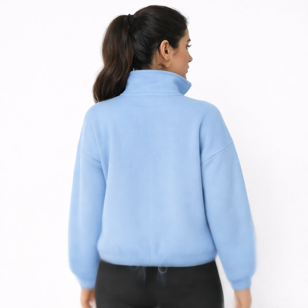 Oversized Dames Fleece Sweater met Rits en Hoge Kraag