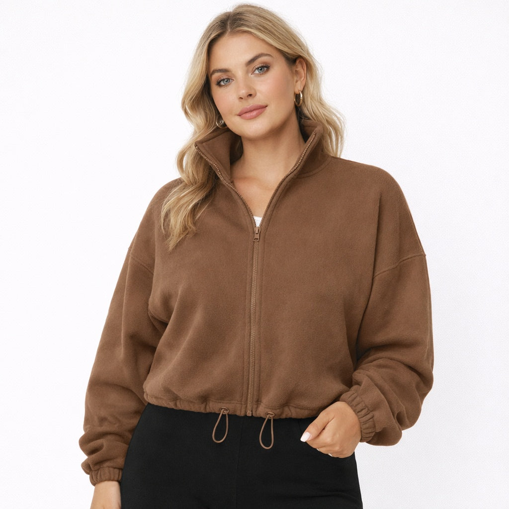 Oversized Dames Fleece Sweater met Rits en Hoge Kraag