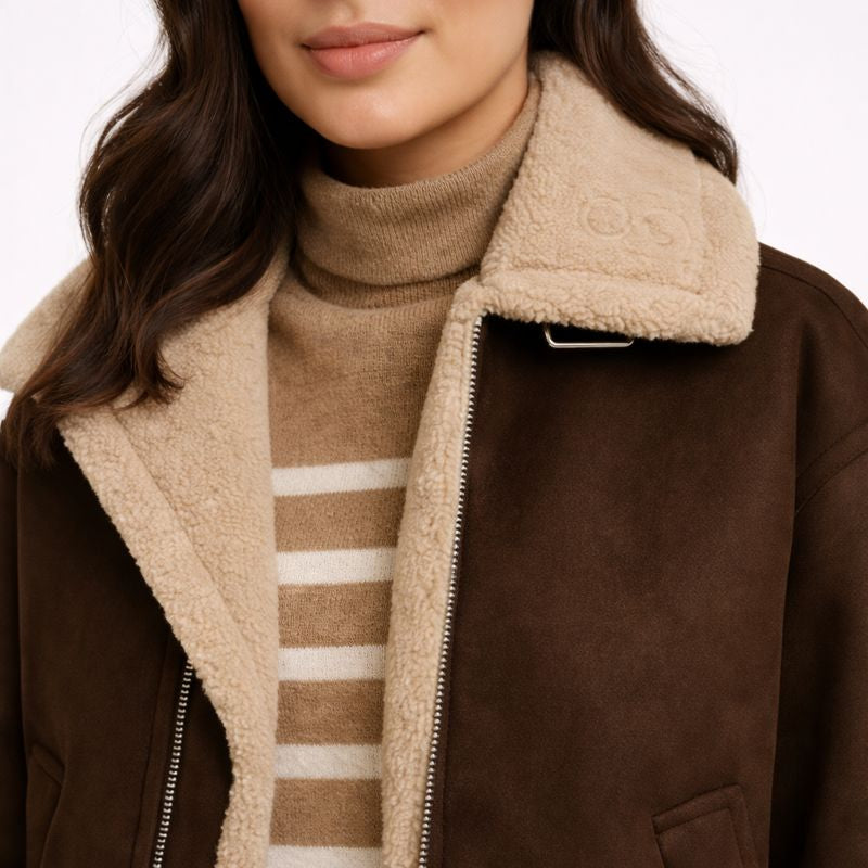 Vintage Suède Jacket voor Dames met Teddy Voering